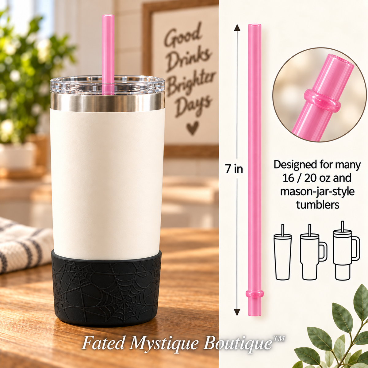 7 inch straw variant: Pink — in-use measurement image