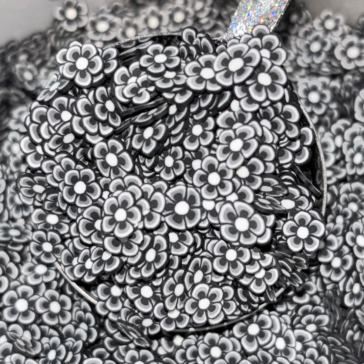 Black Flower Polymer Clay Slices