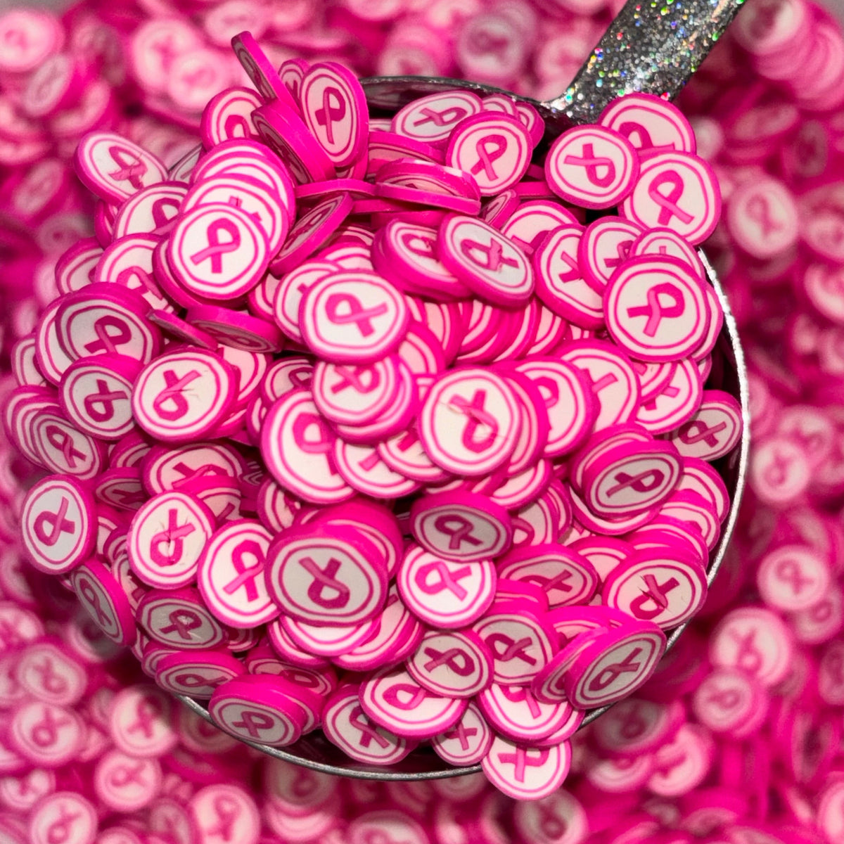 Pink Ribbon Polymer Clay Slices
