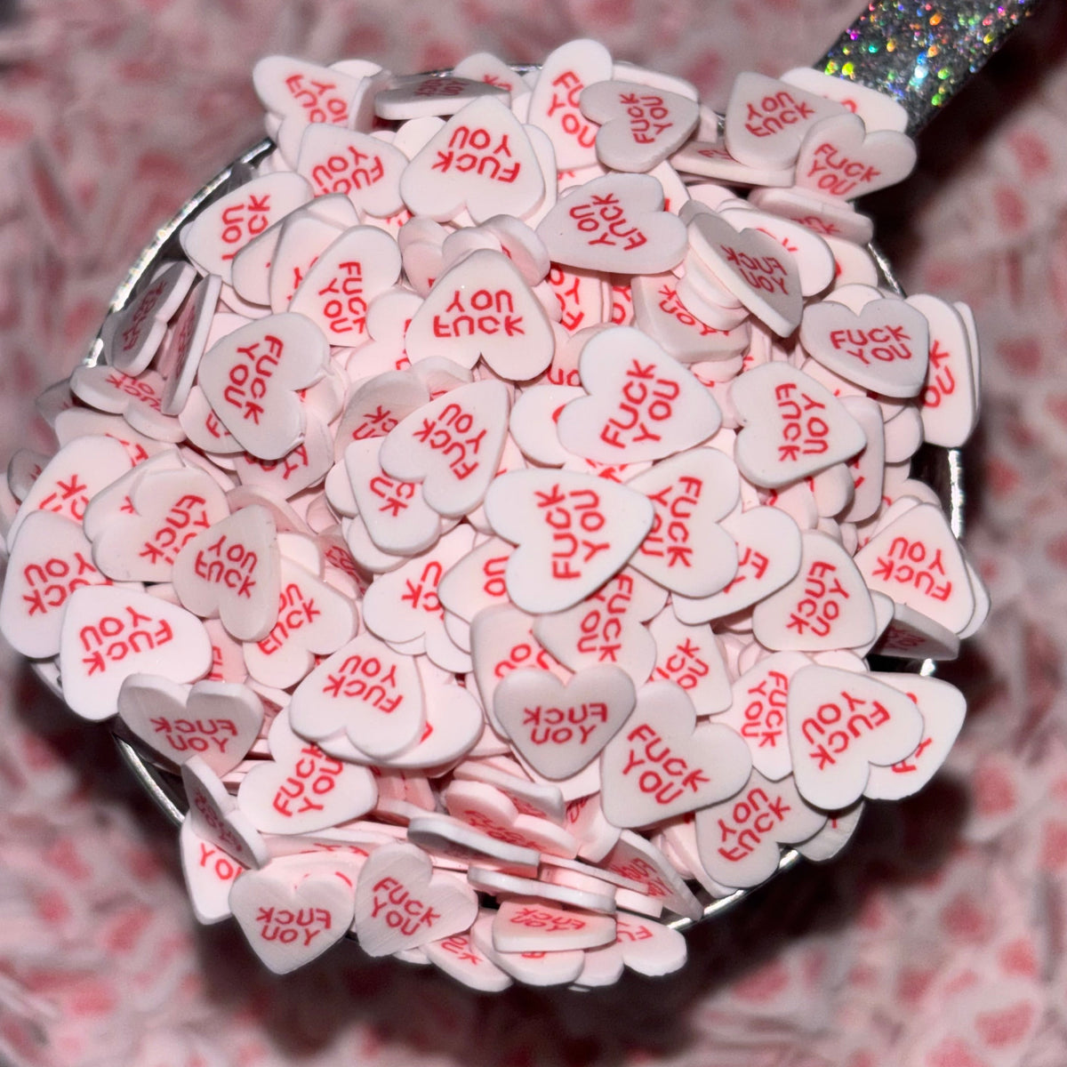 F U Conversion Hearts Polymer Clay Slices