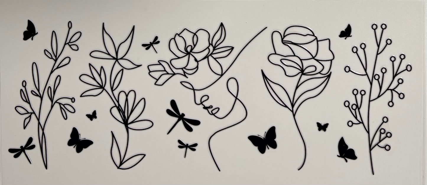 #55- B&W Line Silhouette with Butterflies
