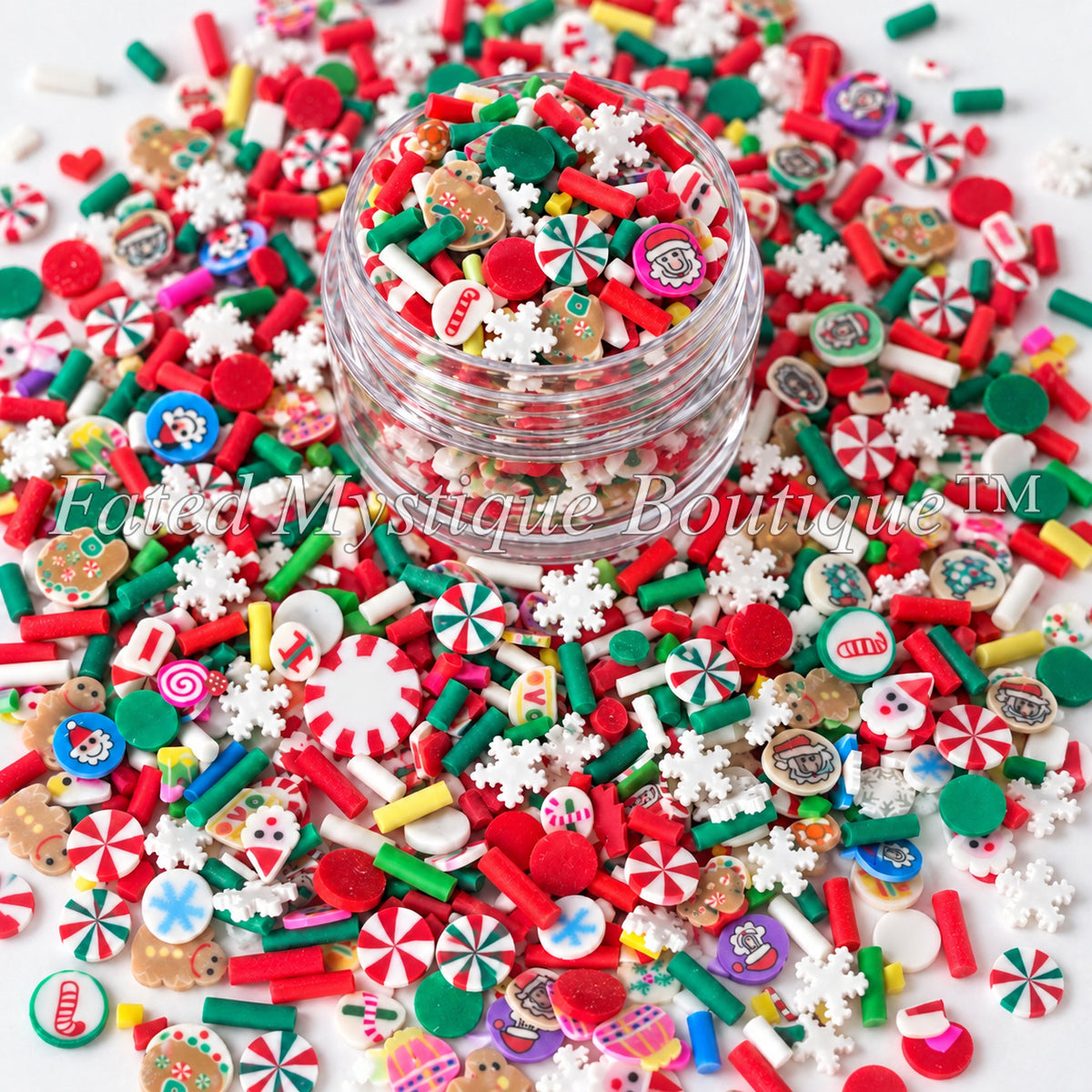 Crazy Christmas Mix polymer clay slices in a clear jar for holiday crafts — Fated Mystique Boutique