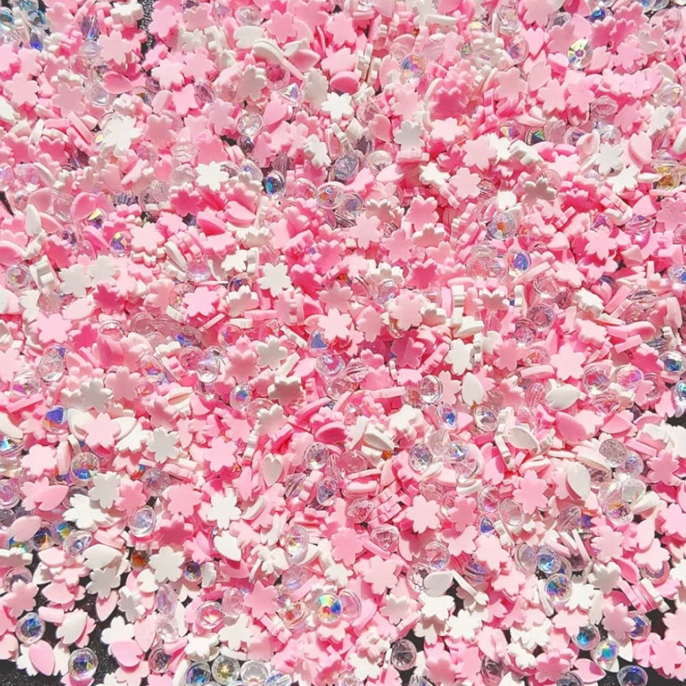 pink and white flowers polymer clay slices