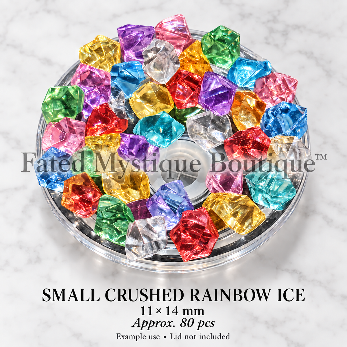 Small Crushed Rainbow Ice Cubes @ 80 pcs, 11 x 14 mm, professional product display — Fated Mystique Boutique
