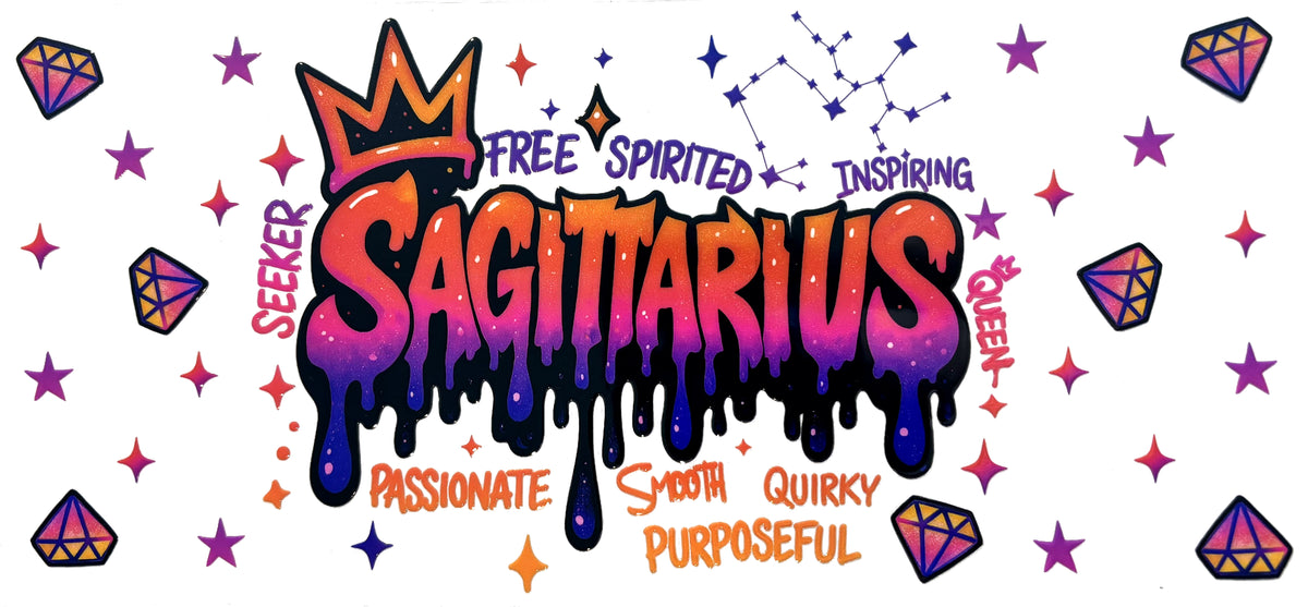 Sagittarius zodiac UVDTF decal wrap, #598, on a white background