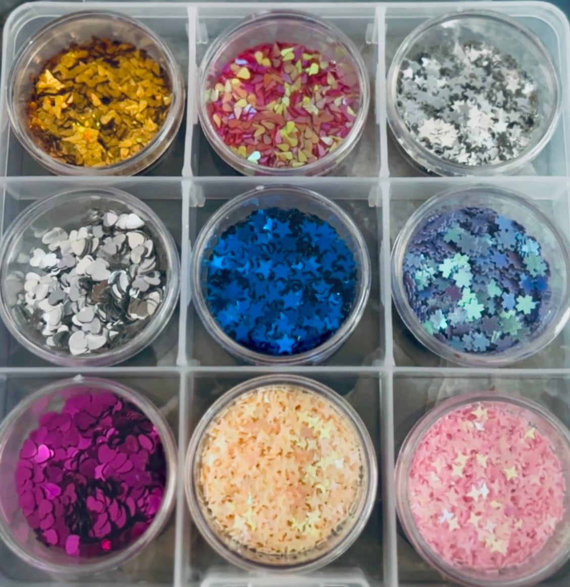 Shaped glitter and charms
