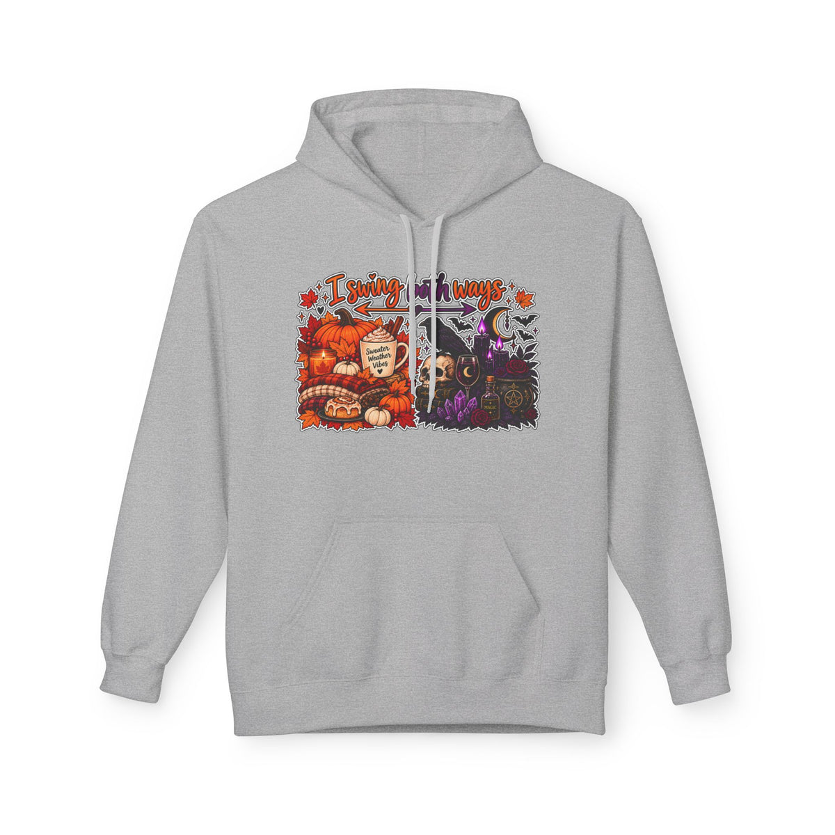 Halloween Split-Scene Hoodie — "I Swing Both Ways" Pumpkin & Haunted Night Design