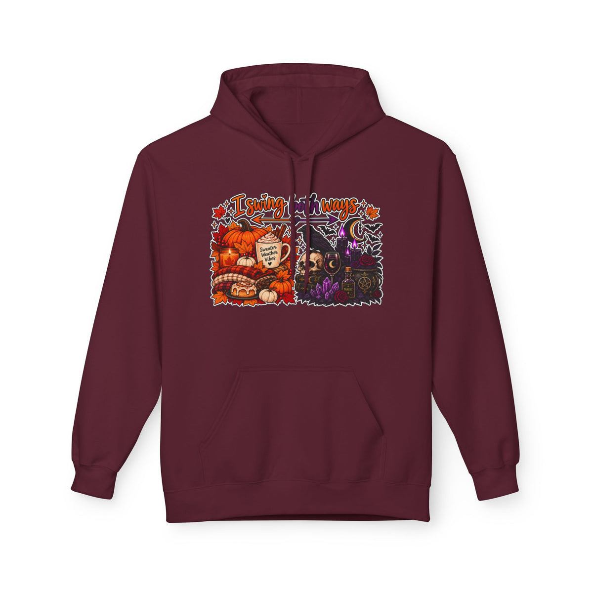 Halloween Split-Scene Hoodie — "I Swing Both Ways" Pumpkin & Haunted Night Design
