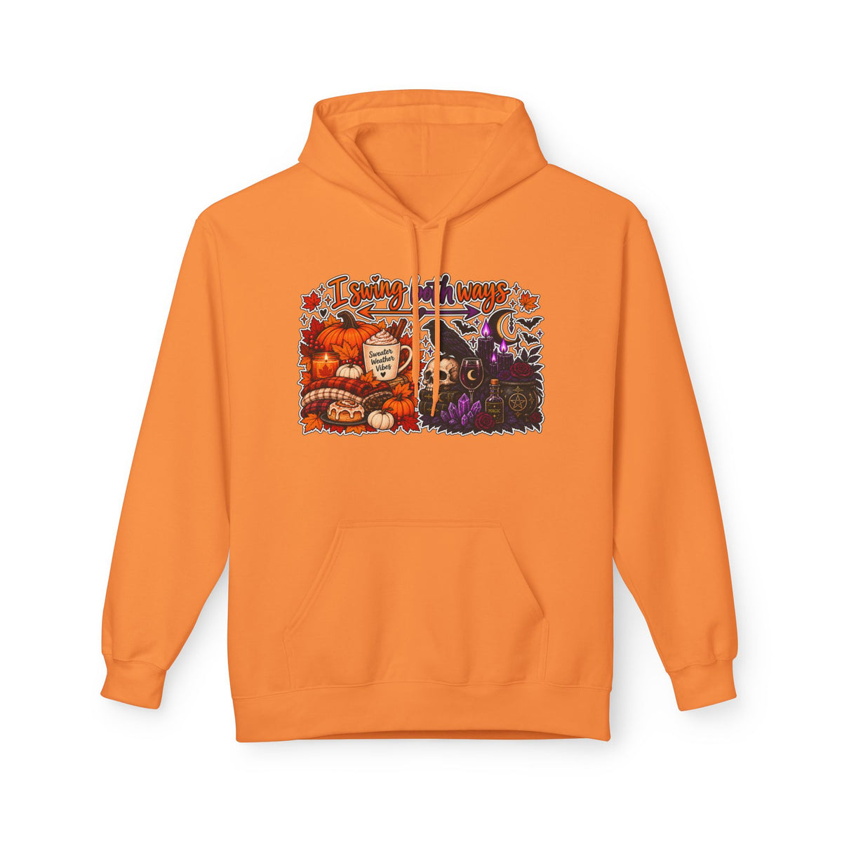Halloween Split-Scene Hoodie — "I Swing Both Ways" Pumpkin & Haunted Night Design