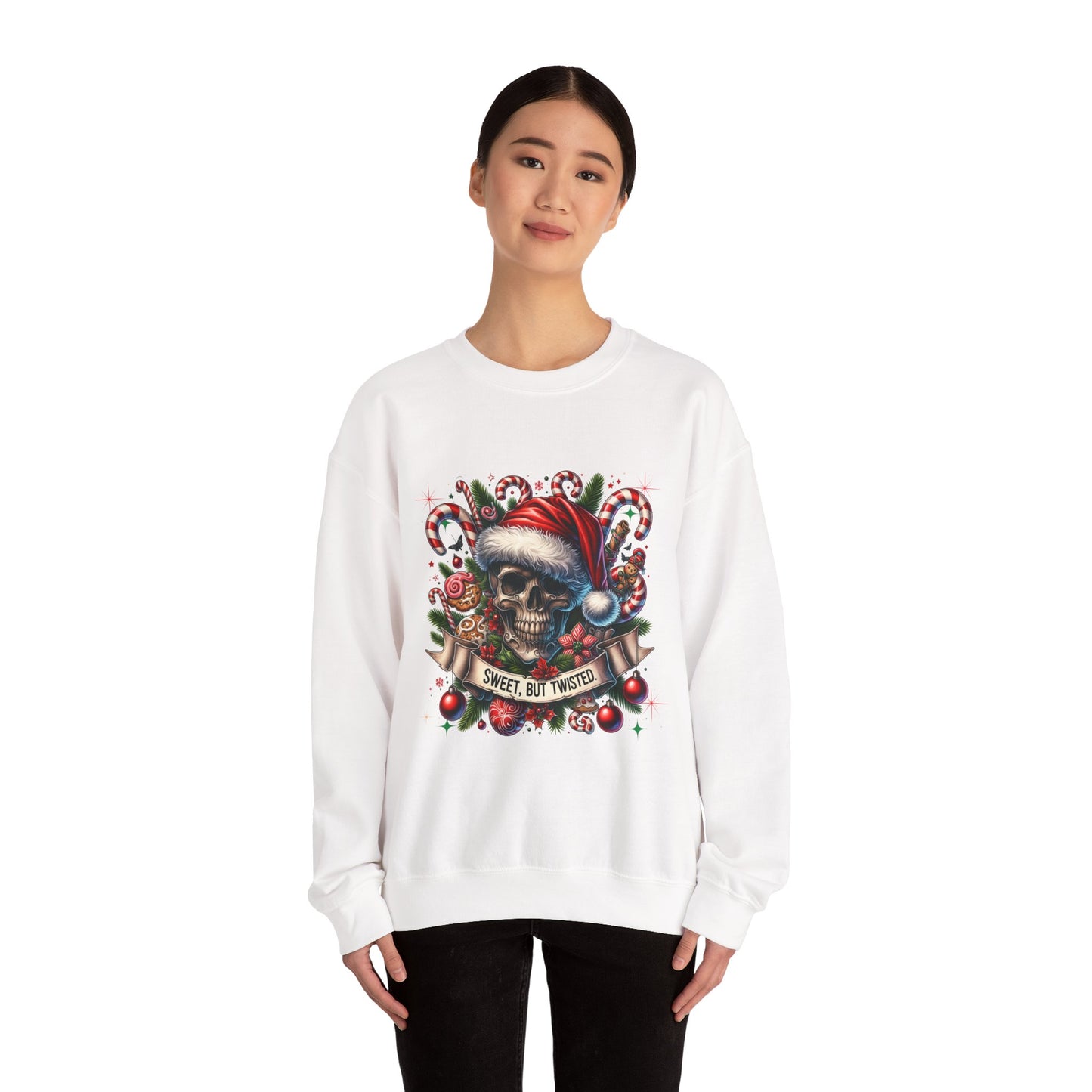 Holiday Skull Sweet But Twisted Christmas Crewneck Sweatshirt