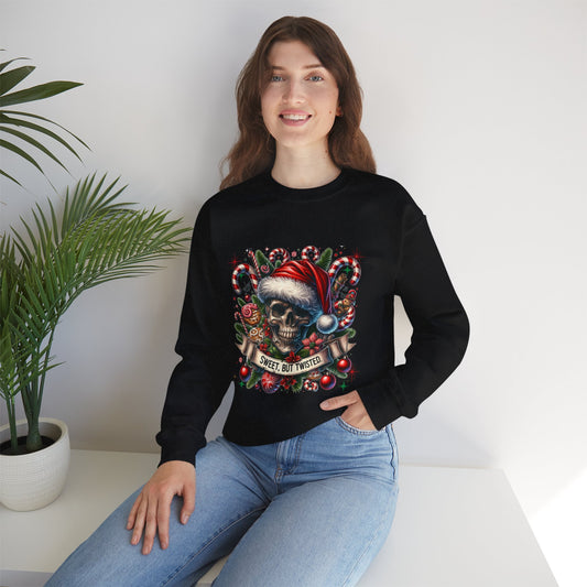 Holiday Skull Sweet But Twisted Christmas Crewneck Sweatshirt
