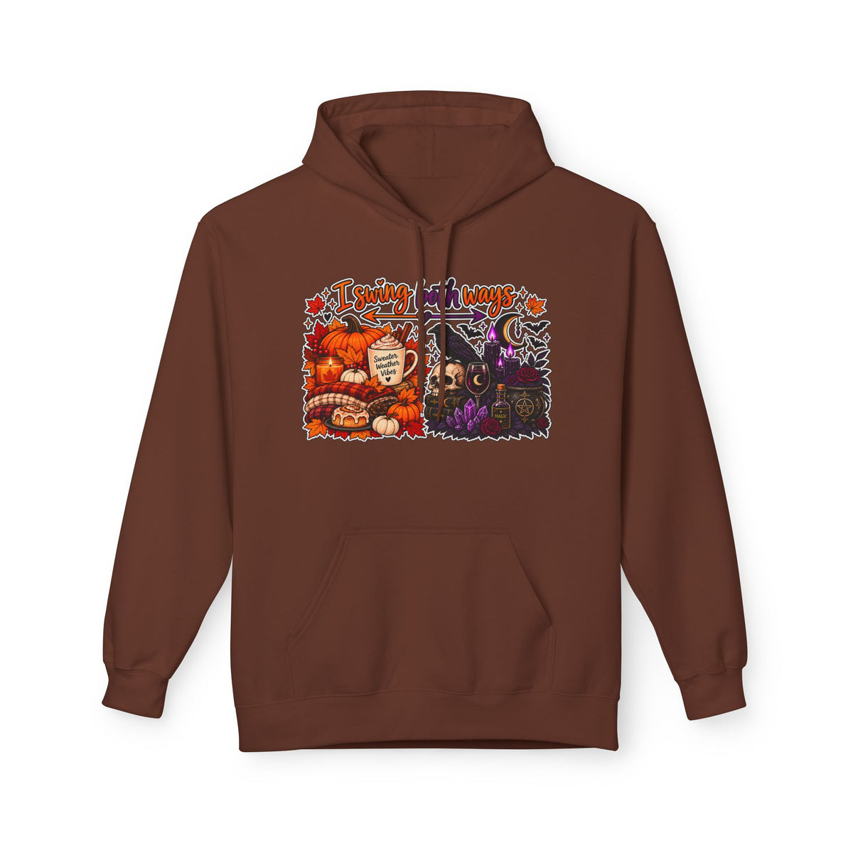 Halloween Split-Scene Hoodie — "I Swing Both Ways" Pumpkin & Haunted Night Design