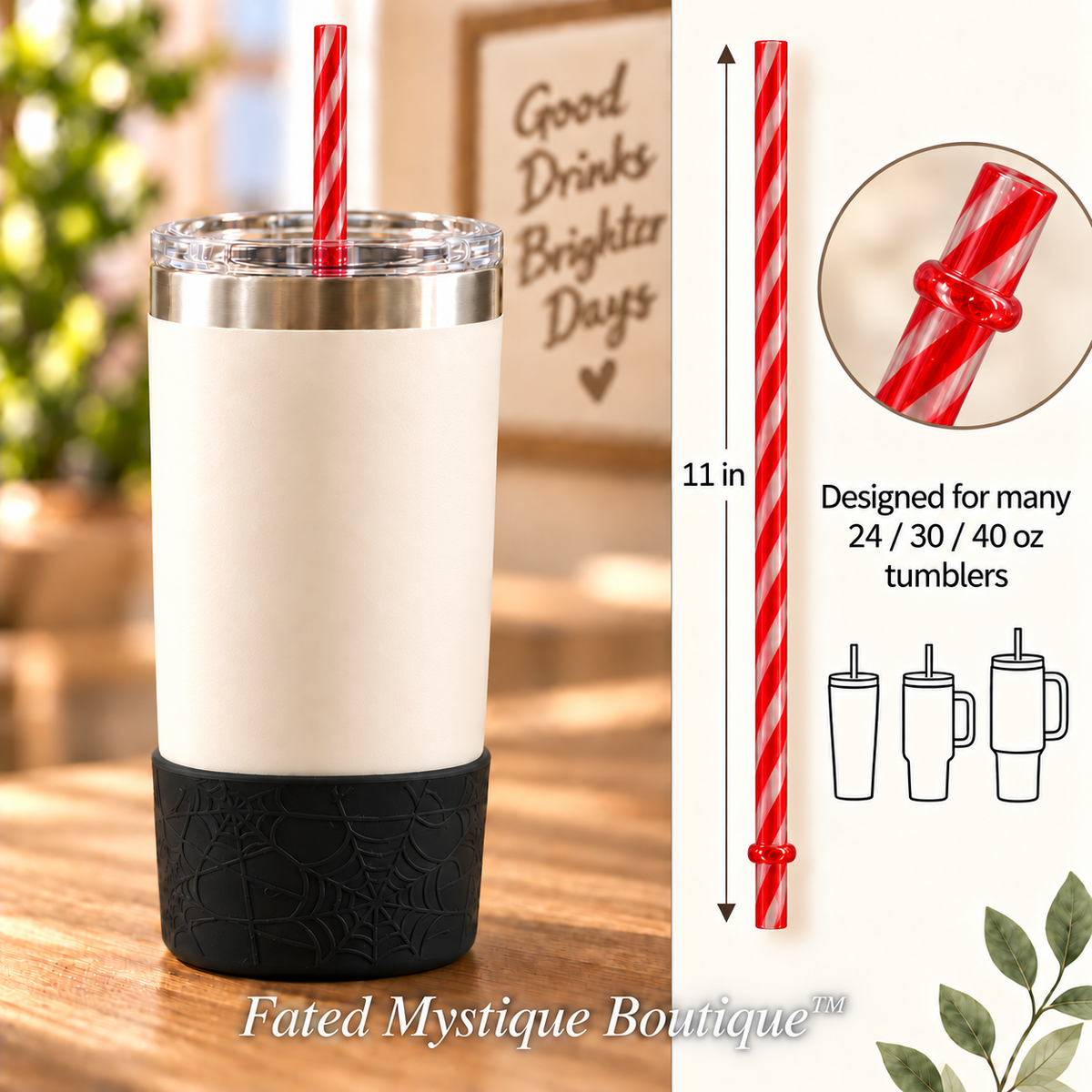 Long colored straw variant: Stripe Red (11inch) — in-use measurement image