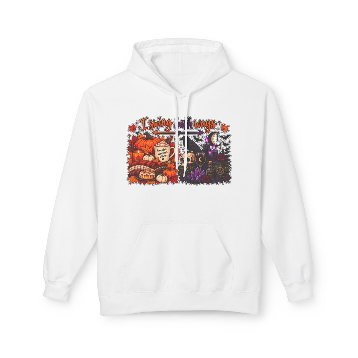 Halloween Split-Scene Hoodie — "I Swing Both Ways" Pumpkin & Haunted Night Design