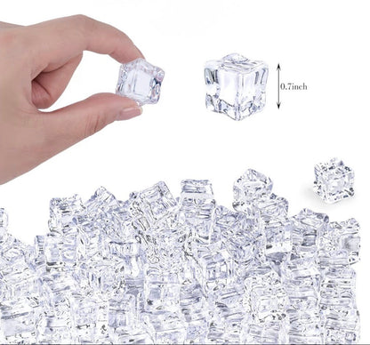 Clear plastic cubes with a hand holding one, labeled '0.7 inch', on a white background.