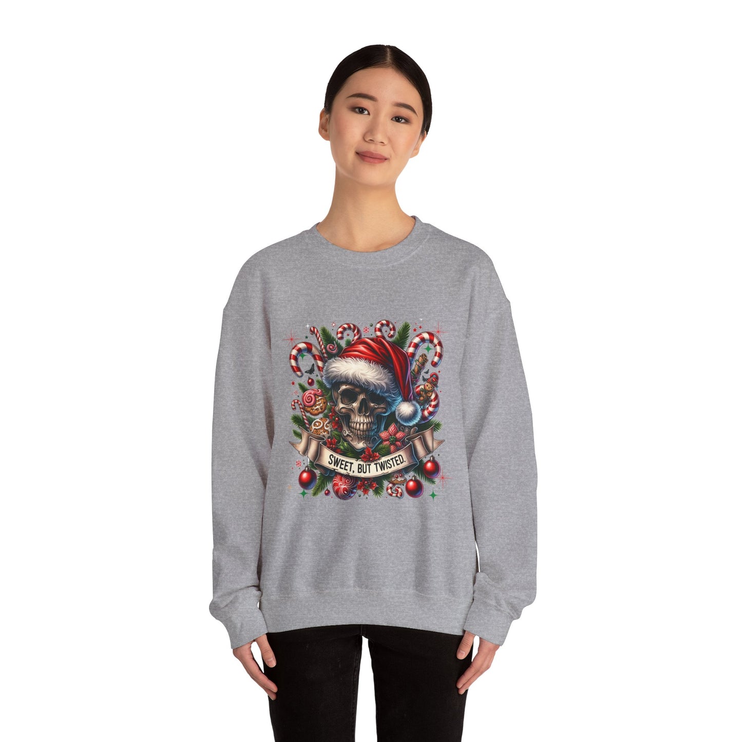 Holiday Skull Sweet But Twisted Christmas Crewneck Sweatshirt