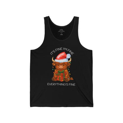 Highland Cow in Santa Hat Tank Top