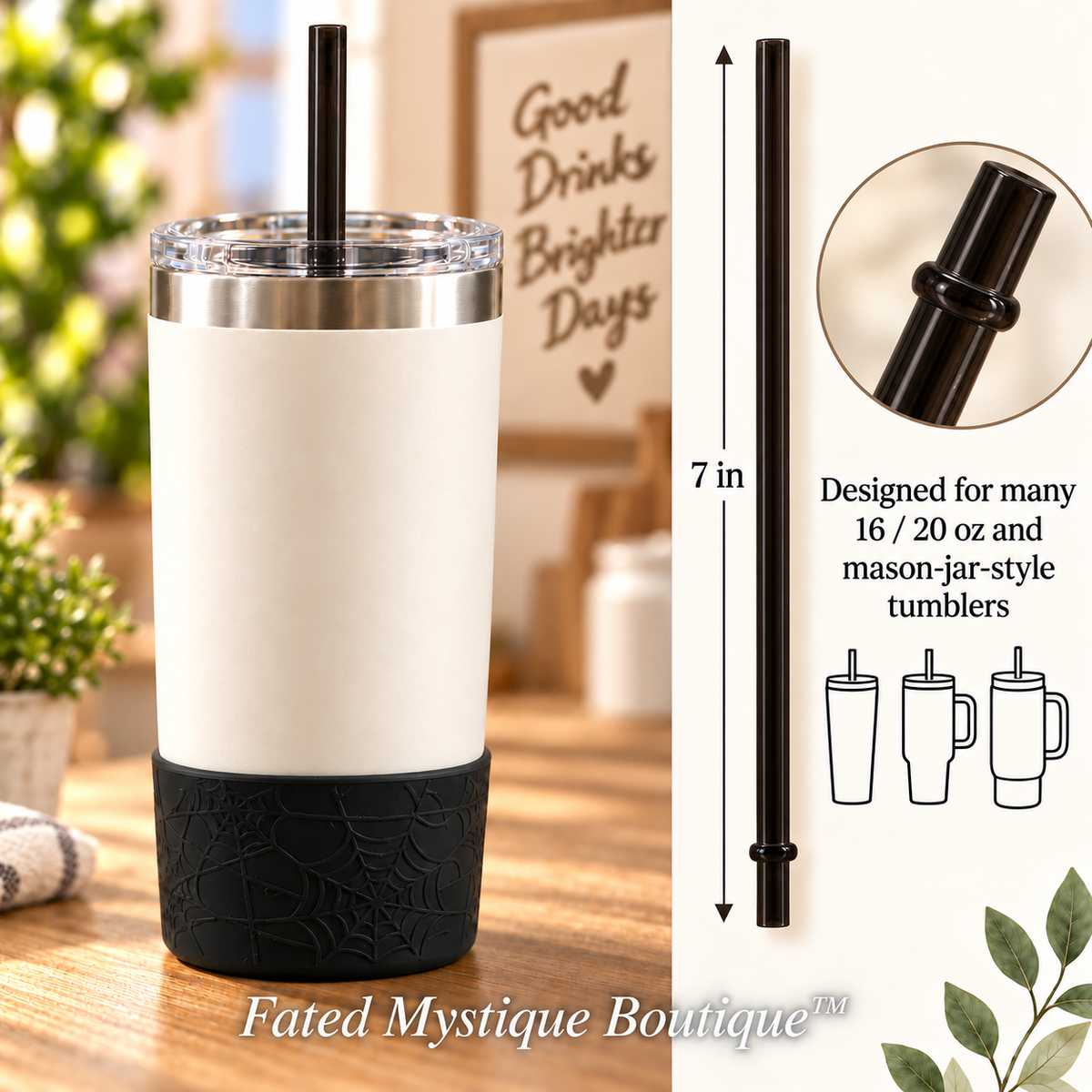 7 inch straw variant: Black — in-use measurement image