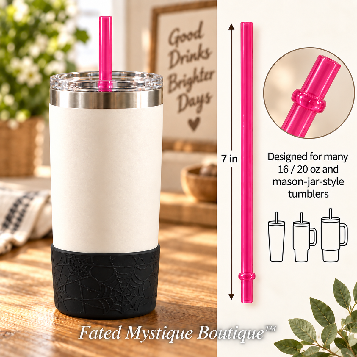7 inch straw variant: Hot Pink — in-use measurement image