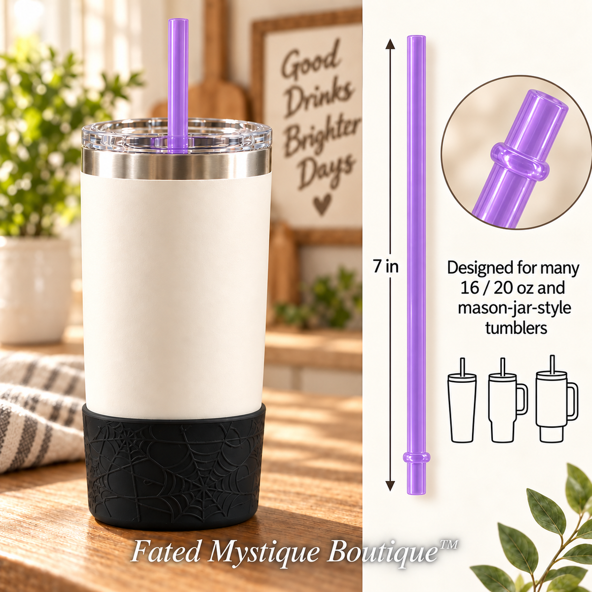 7 inch straw variant: Lavender — in-use measurement image