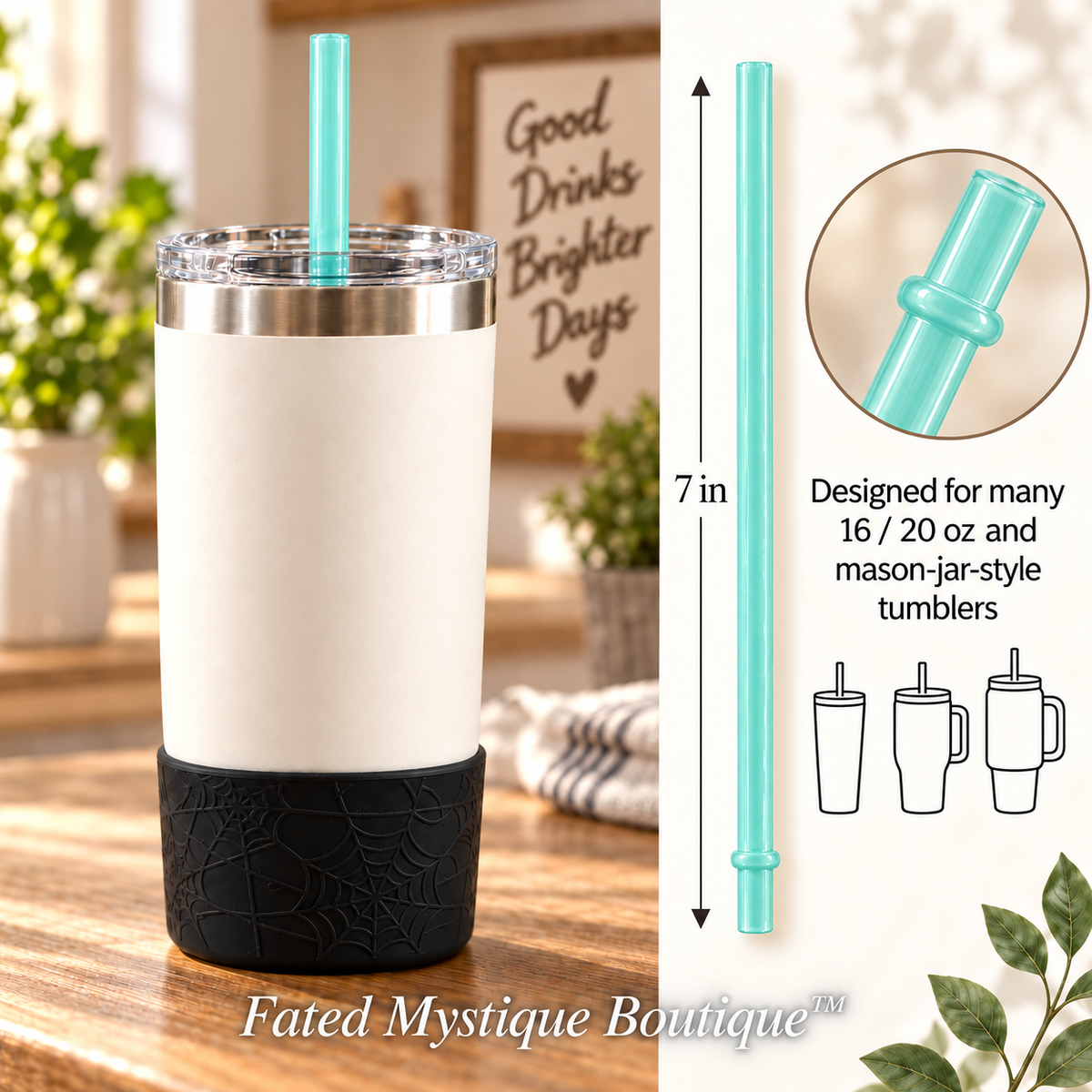 7 inch straw variant: Teal — in-use measurement image