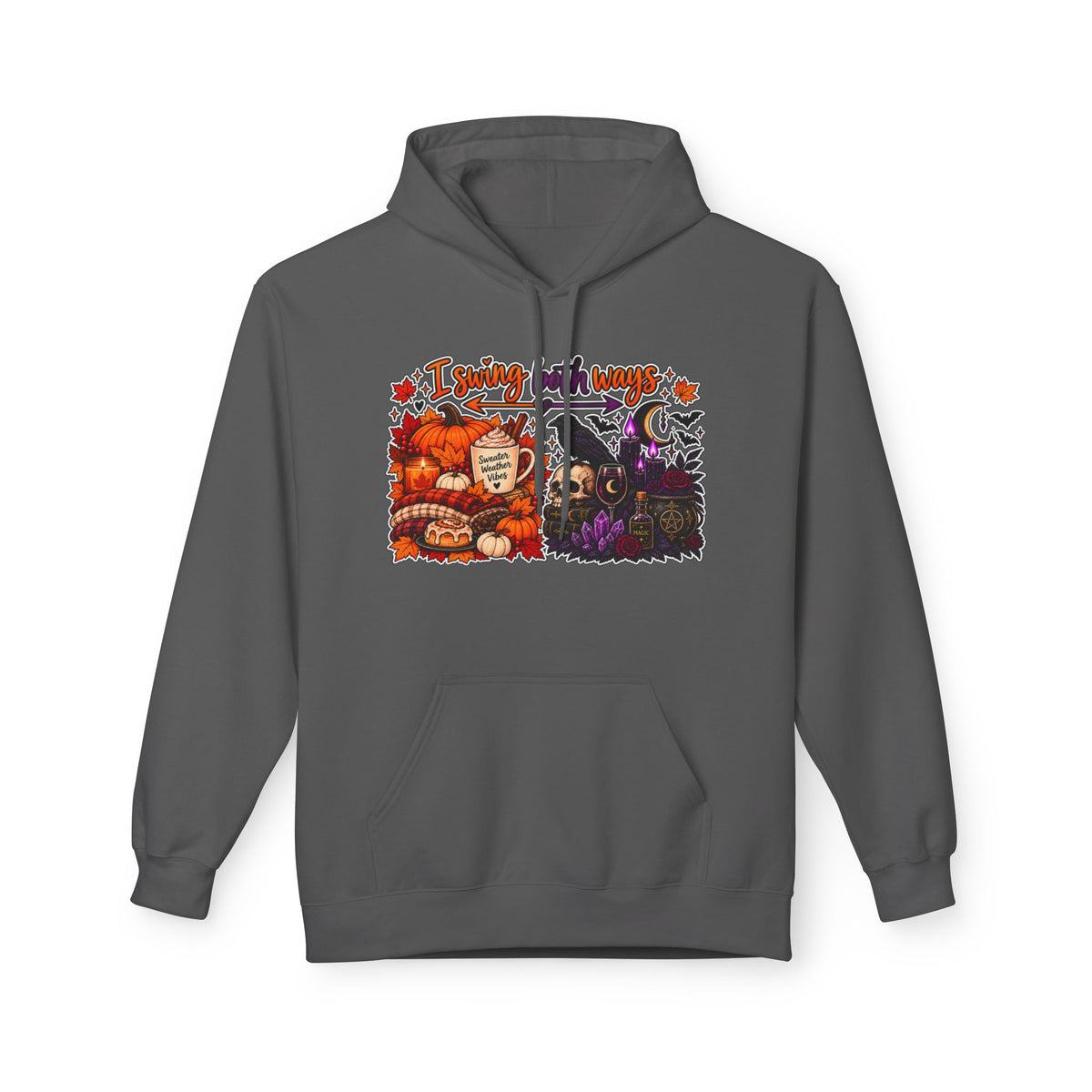 Halloween Split-Scene Hoodie — "I Swing Both Ways" Pumpkin & Haunted Night Design
