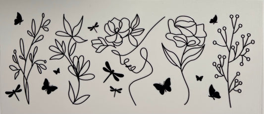 #55- B&W Line Silhouette with Butterflies