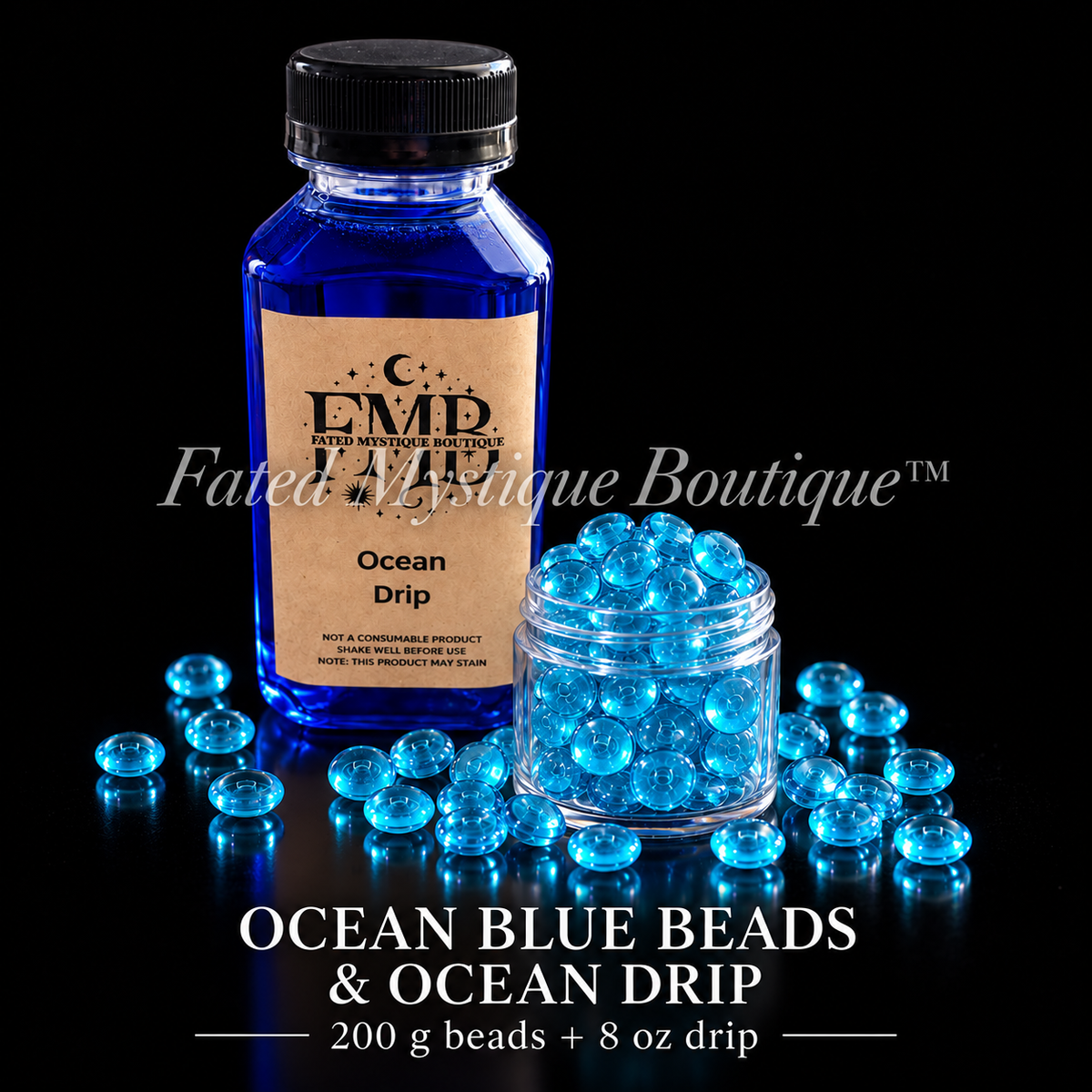Ocean Blue Beads (200 grams) & 8 oz Ocean Drip — Fated Mystique Boutique studio product photo