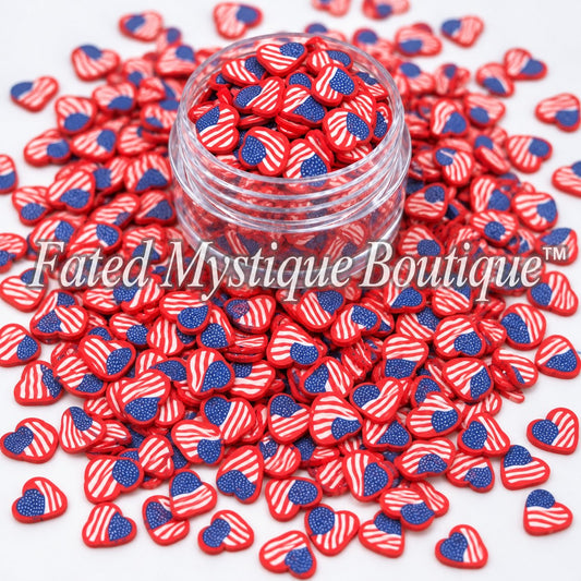 American flag heart polymer clay slices for patriotic snow globe tumblers and DIY crafts