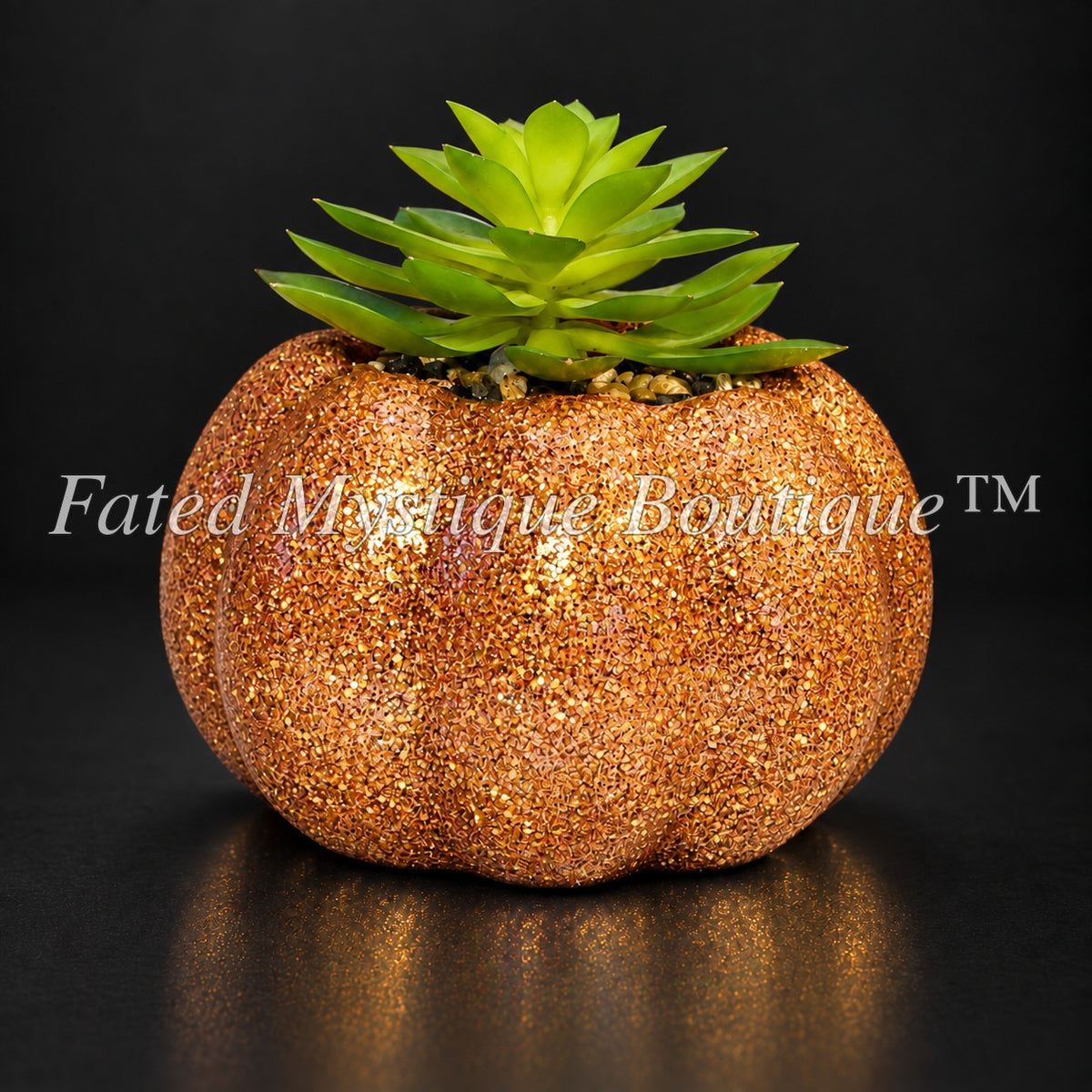 Copper glitter artificial pumpkin succulent planter for autumn fall home decor — charcoal studio mockup