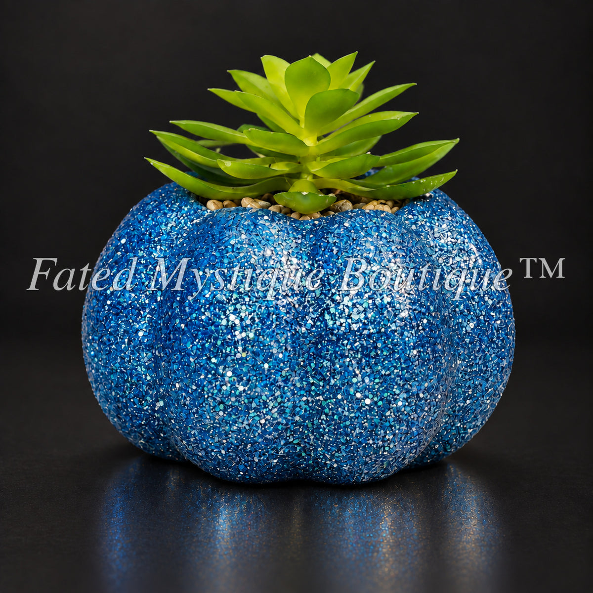 Light blue glitter artificial pumpkin succulent planter for sparkling fall home decor — charcoal studio mockup