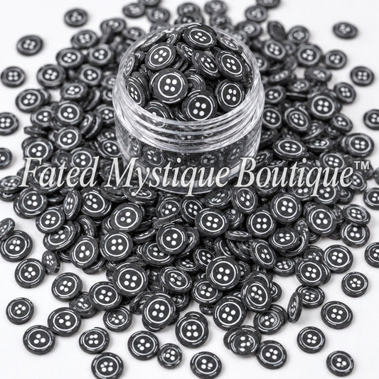 Black button polymer clay slices for Halloween snow globe tumblers slime and DIY crafts