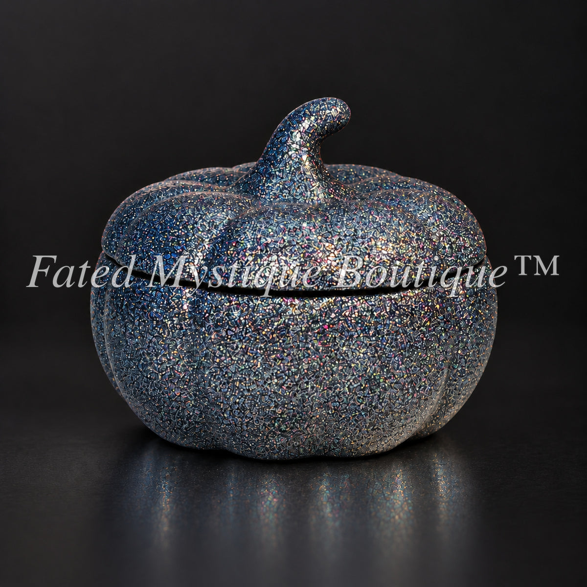 Black glitter pumpkin trinket jar with lid for gothic fall decor — Fated Mystique Boutique