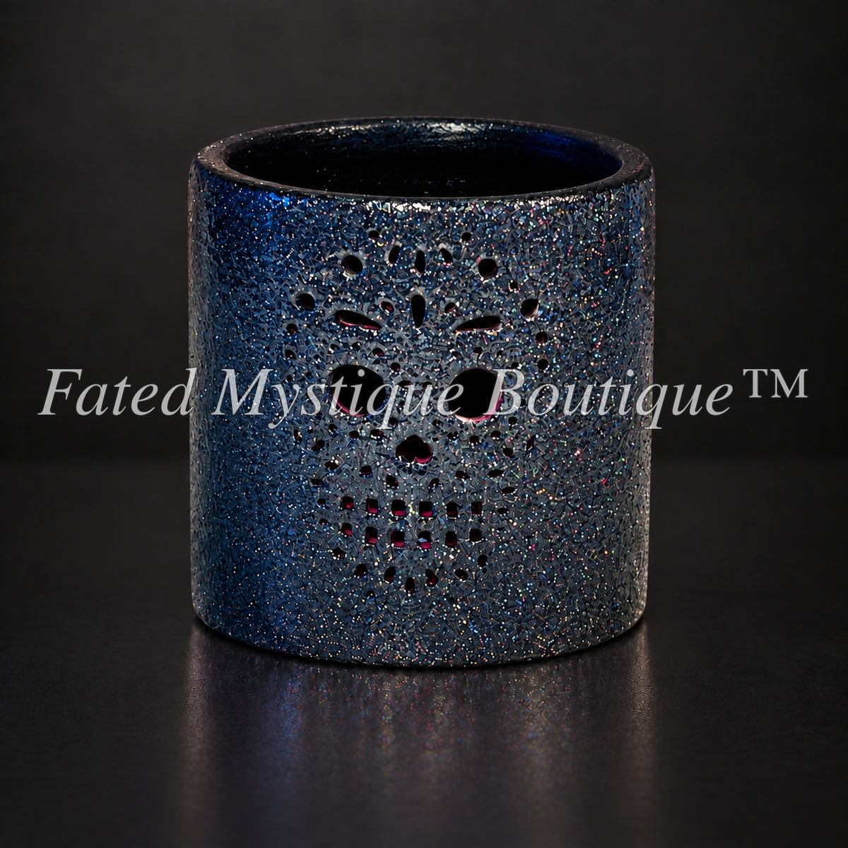 Black glitter skull LED tea light holder for gothic Halloween table decor — Fated Mystique Boutique