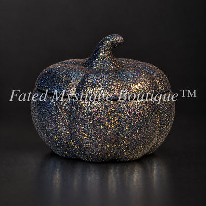 Black and gold glitter pumpkin trinket jar with lid for fall decor — Fated Mystique Boutique
