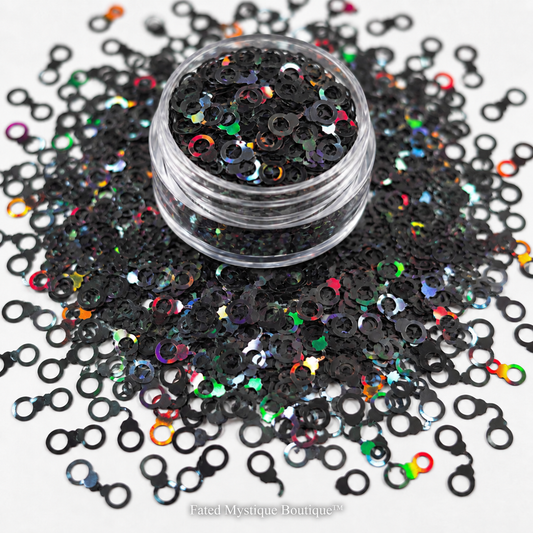 Black holographic handcuff shaped glitter for snow globe tumblers and DIY crafts