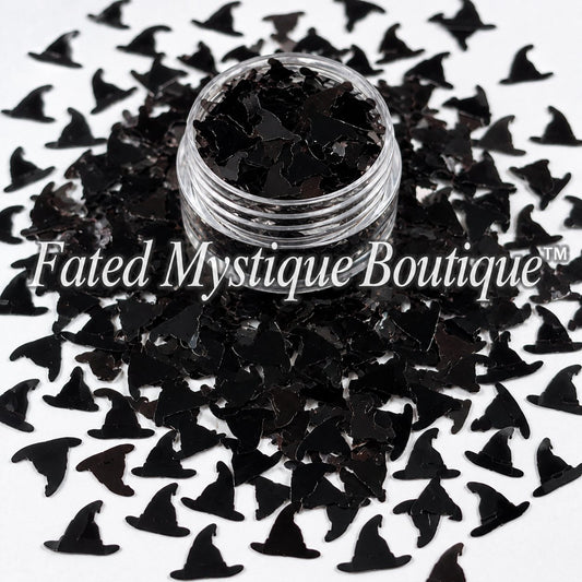 Black witch hat shaped glitter for snow globe tumblers resin and Halloween crafts
