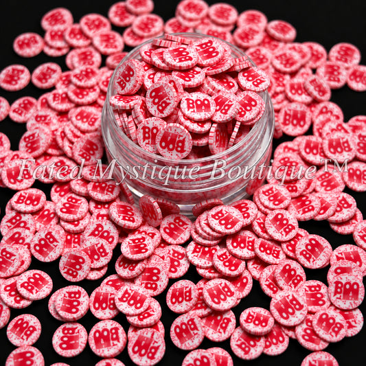 Bloody Boo red and white Halloween polymer clay slices for snow globe tumblers and DIY crafts