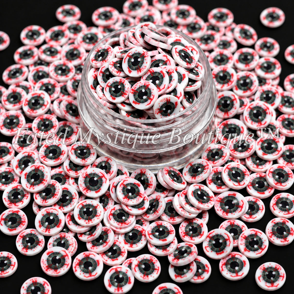 Bloody Eyeballs white red and black Halloween polymer clay slices for tumbler and craft projects