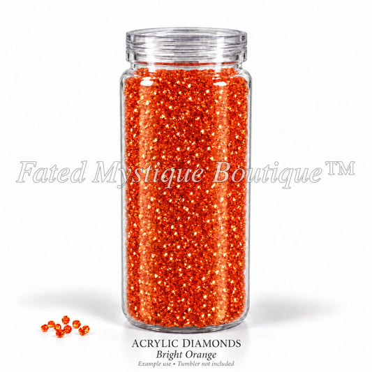 Bright Orange Acrylic Diamonds shown in a clear snow globe tumbler; example use, tumbler not included