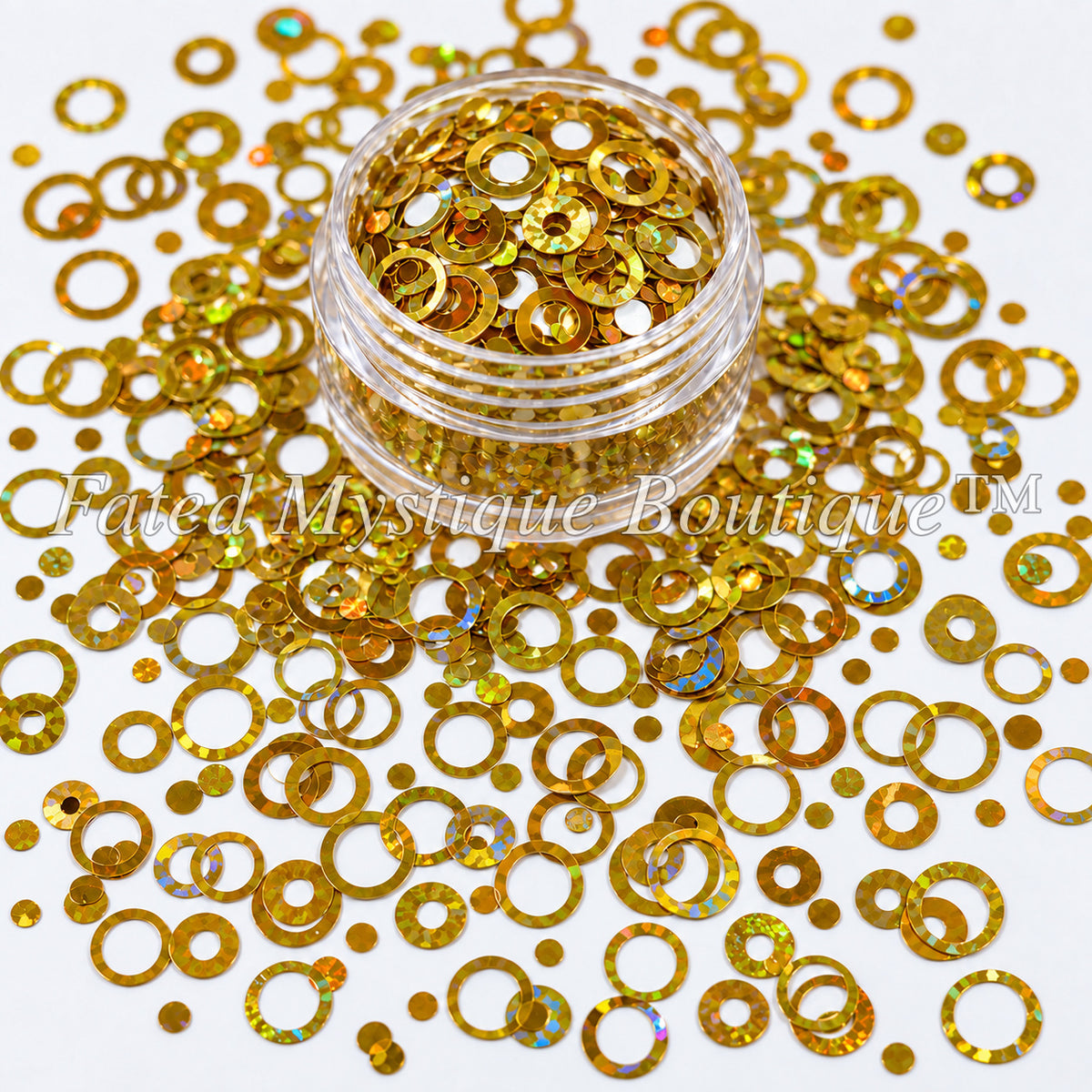 Gold Holo Bubbles/Rings Shaped Glitter for snow globe tumblers, resin, and DIY crafts