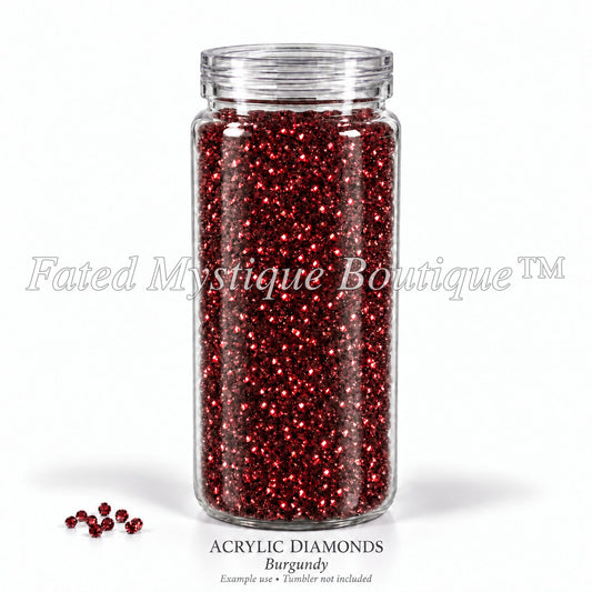 Burgundy Acrylic Diamonds shown in a clear snow globe tumbler; example use, tumbler not included