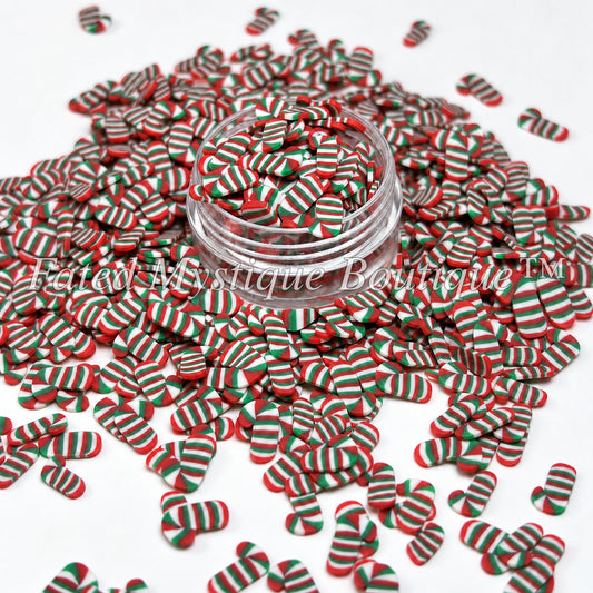 Candy cane polymer clay slices for Christmas snow globe tumblers slime and DIY crafts