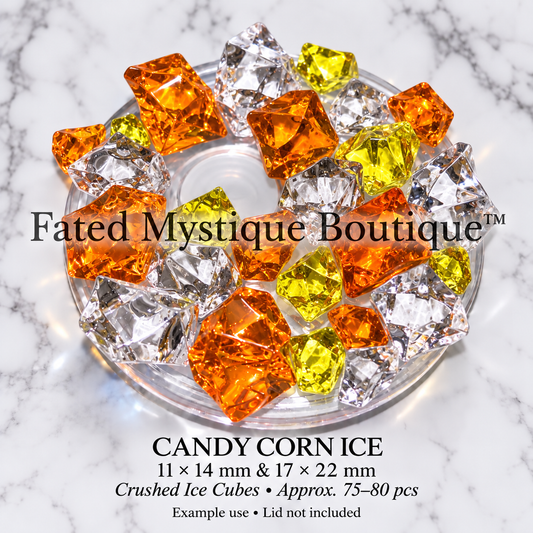 Candy Corn Ice orange, yellow and clear acrylic crushed ice cubes, 11 × 14 mm and 17 × 22 mm, approximately 75–80 pieces