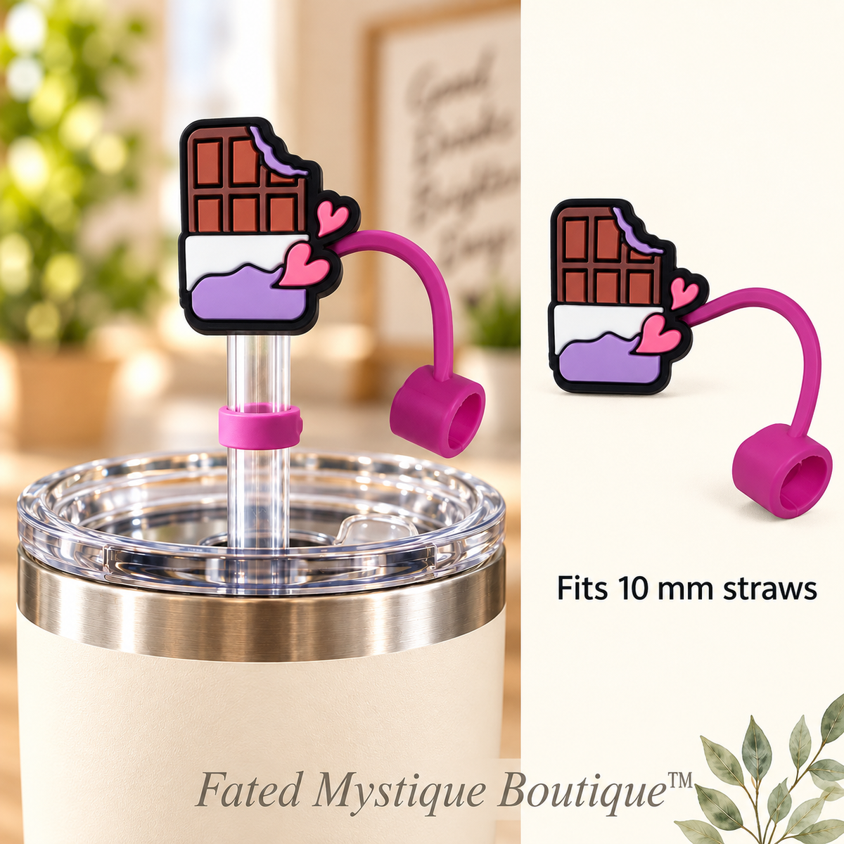 Chocolate Bar straw topper with matching tether for 10 mm straws — Fated Mystique Boutique