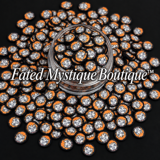 Chucky polymer clay slices in a clear jar on a black background — Fated Mystique Boutique