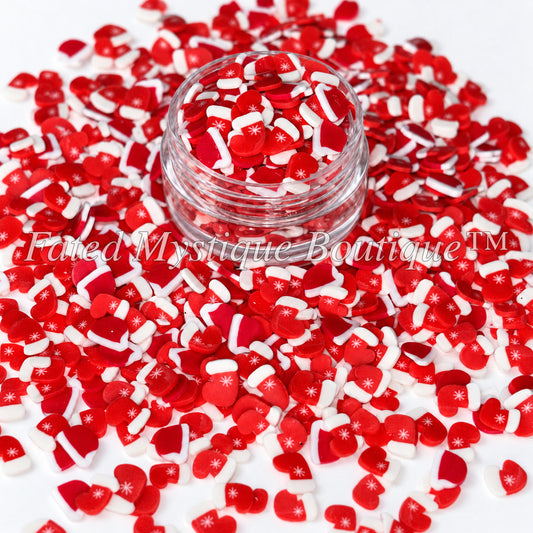 Claus Couture Santa-themed polymer clay slices for Christmas snow globe tumblers and DIY crafts