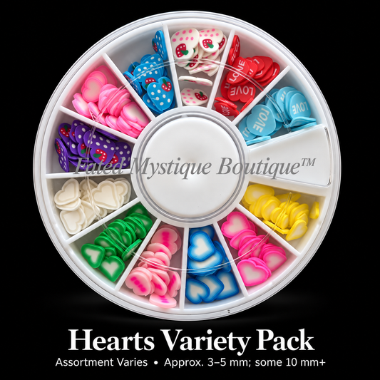 Hearts Variety Pack — Assortment Varies • Approx. 3–5 mm; some 10 mm+