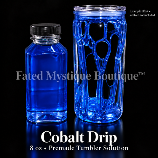 Cobalt Drip — 8 oz premade tumbler solution with example effect; tumbler not included.