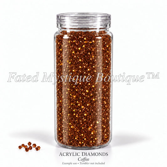 Coffee Acrylic Diamonds shown in a clear snow globe tumbler; example use, tumbler not included
